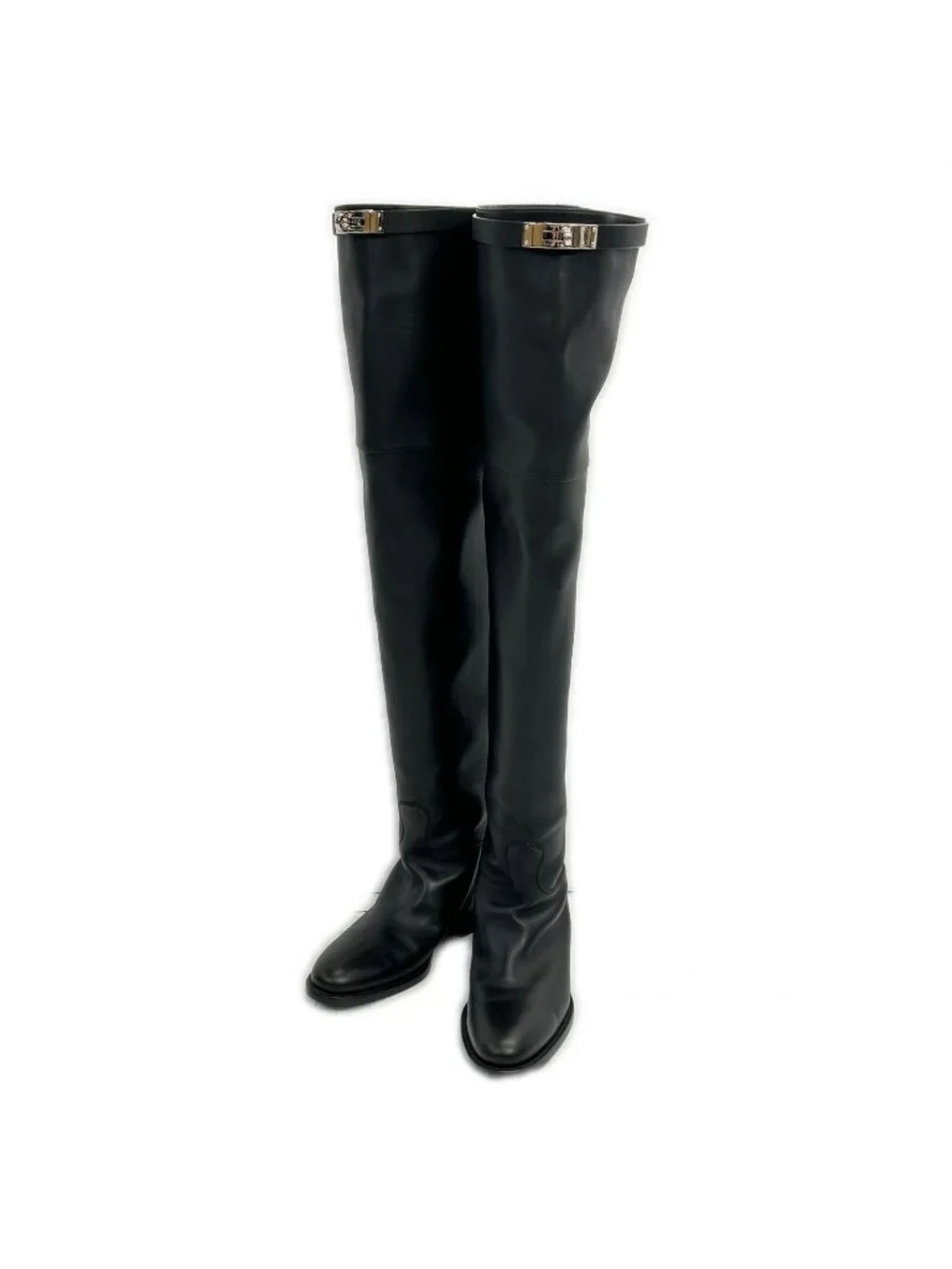 Hermes Kelly Buckle Leather Thigh High Boots